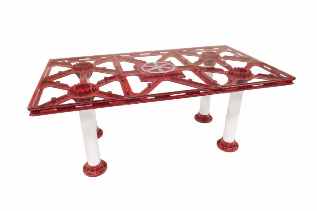 Steam Traction Rectangle Table - Burgundy and White